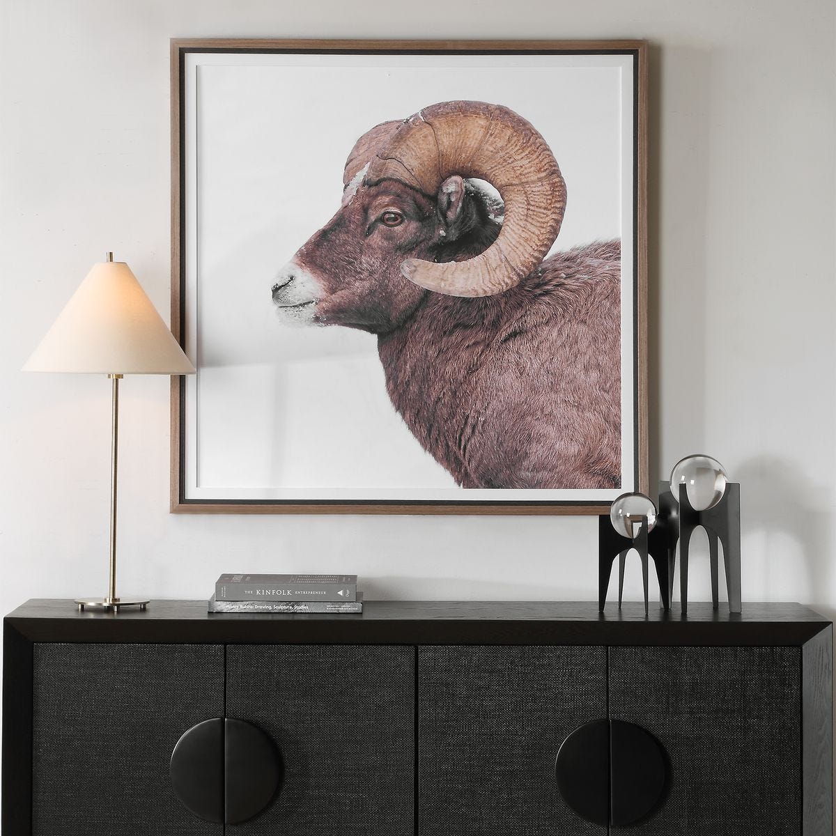 Big Horn Walnut Framed Print styled in a styled room setting