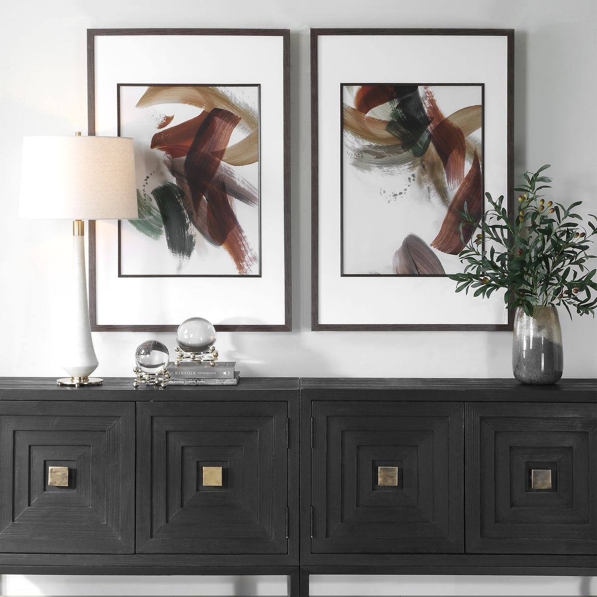 Velocity Abstract Framed Prints Set of 2 styled in an interior setting
