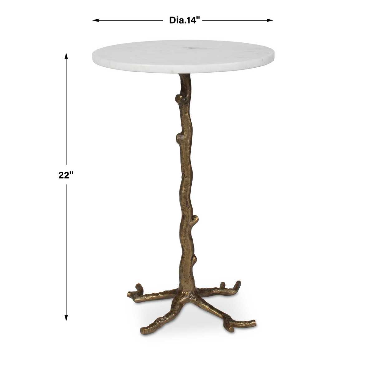 Dimension guide for the Calais Antique Brass Marble Accent Table