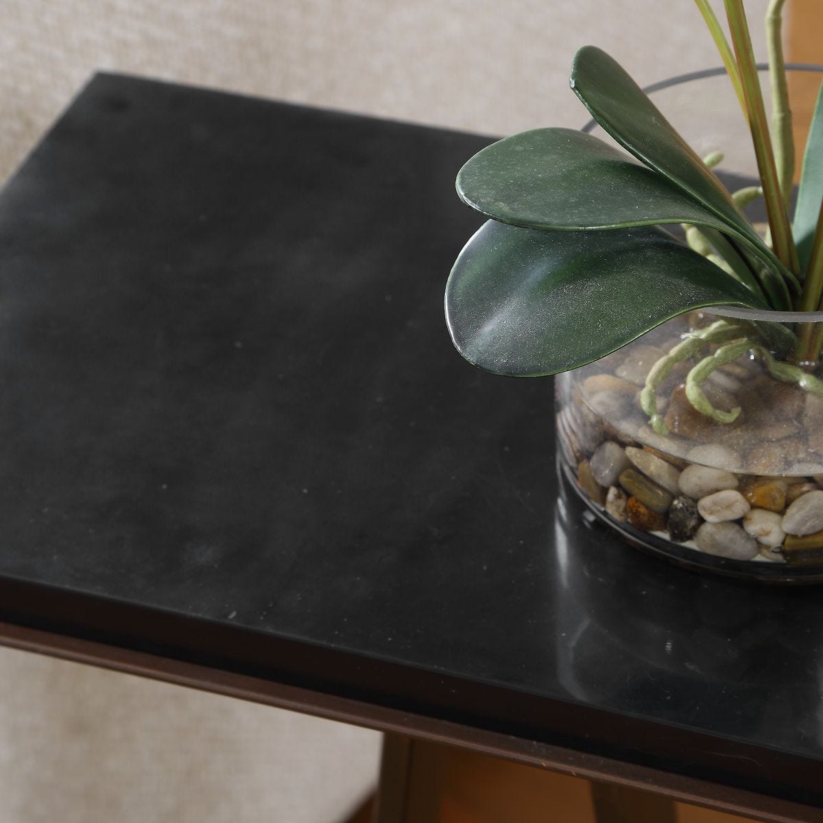 Close-up of the Galloway Dark Bronze Marble Accent Table dark bronze iron