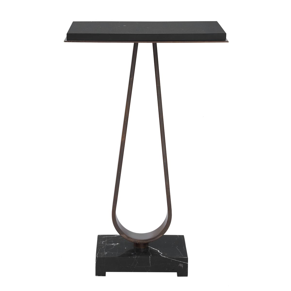 Detail view of the Galloway Dark Bronze Marble Accent Table finish and construction