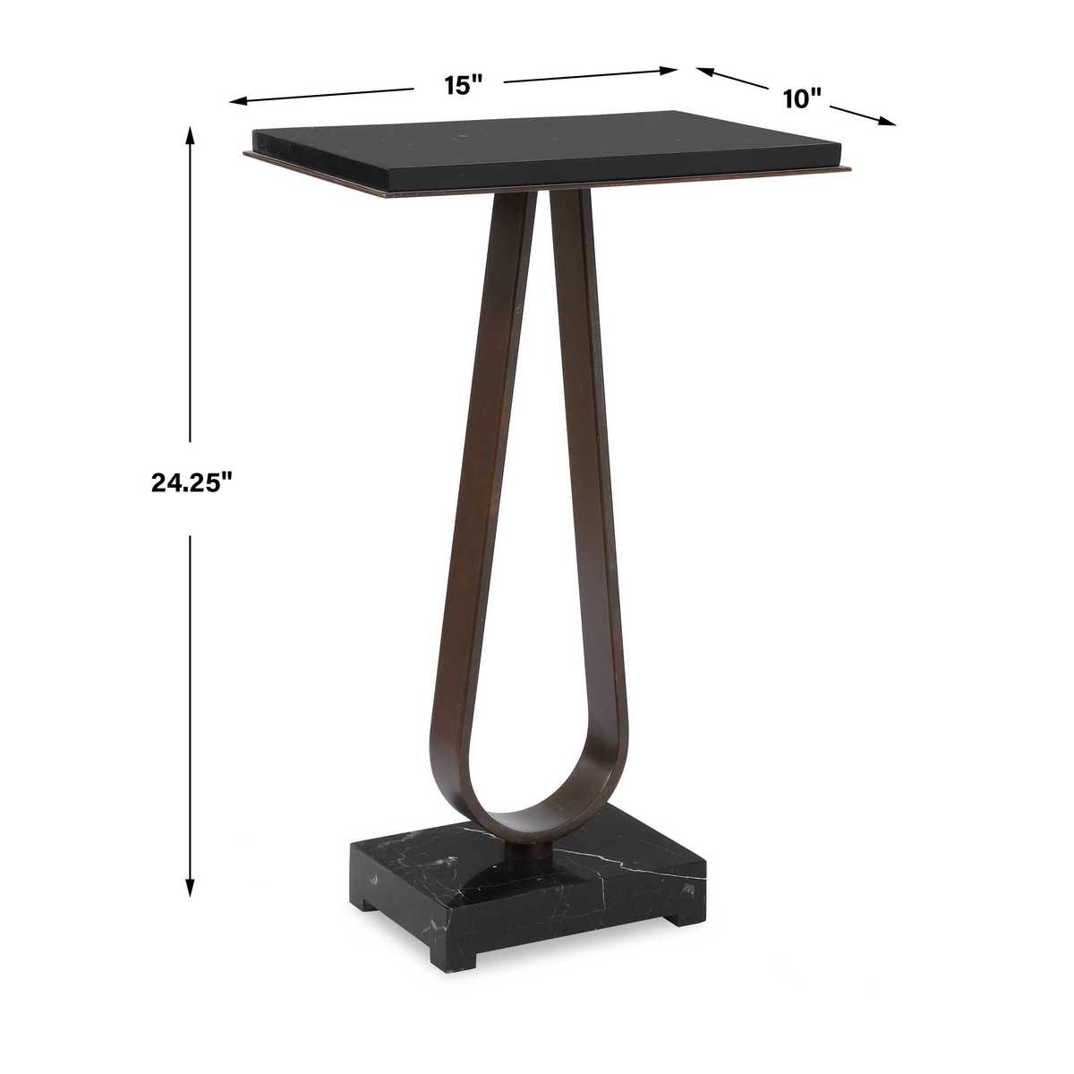 Dimension guide for the Galloway Dark Bronze Marble Accent Table