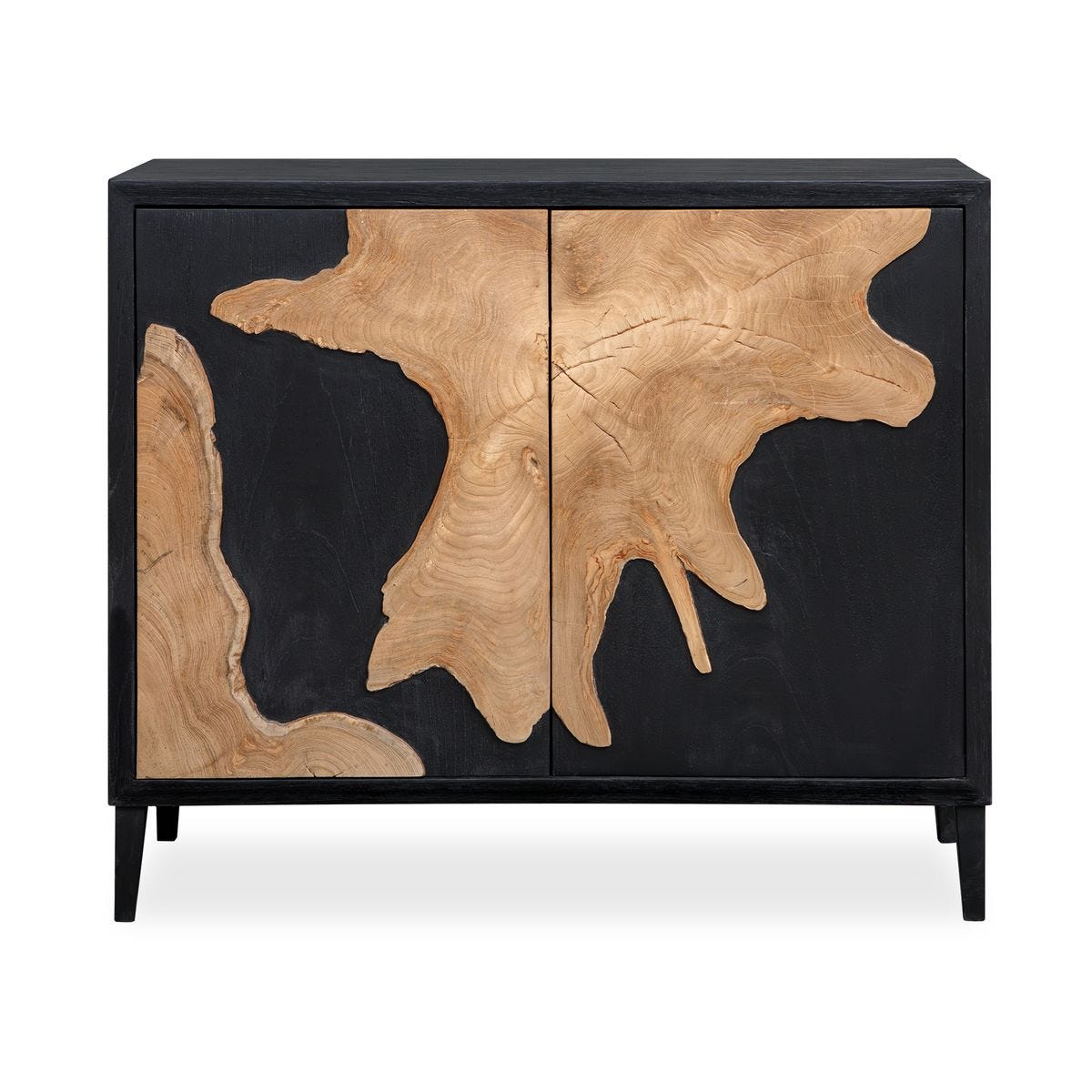 Alternate angle of the Andrei Teak Root 2 Door Cabinet by Uttermost