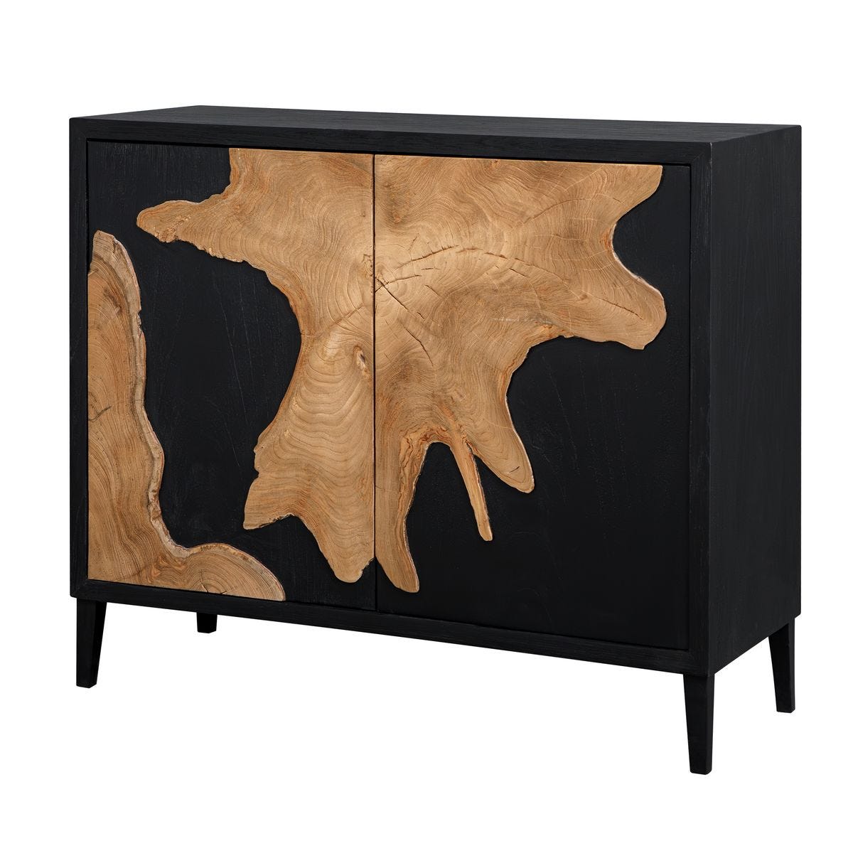 Side view of the Andrei Teak Root 2 Door Cabinet by Uttermost
