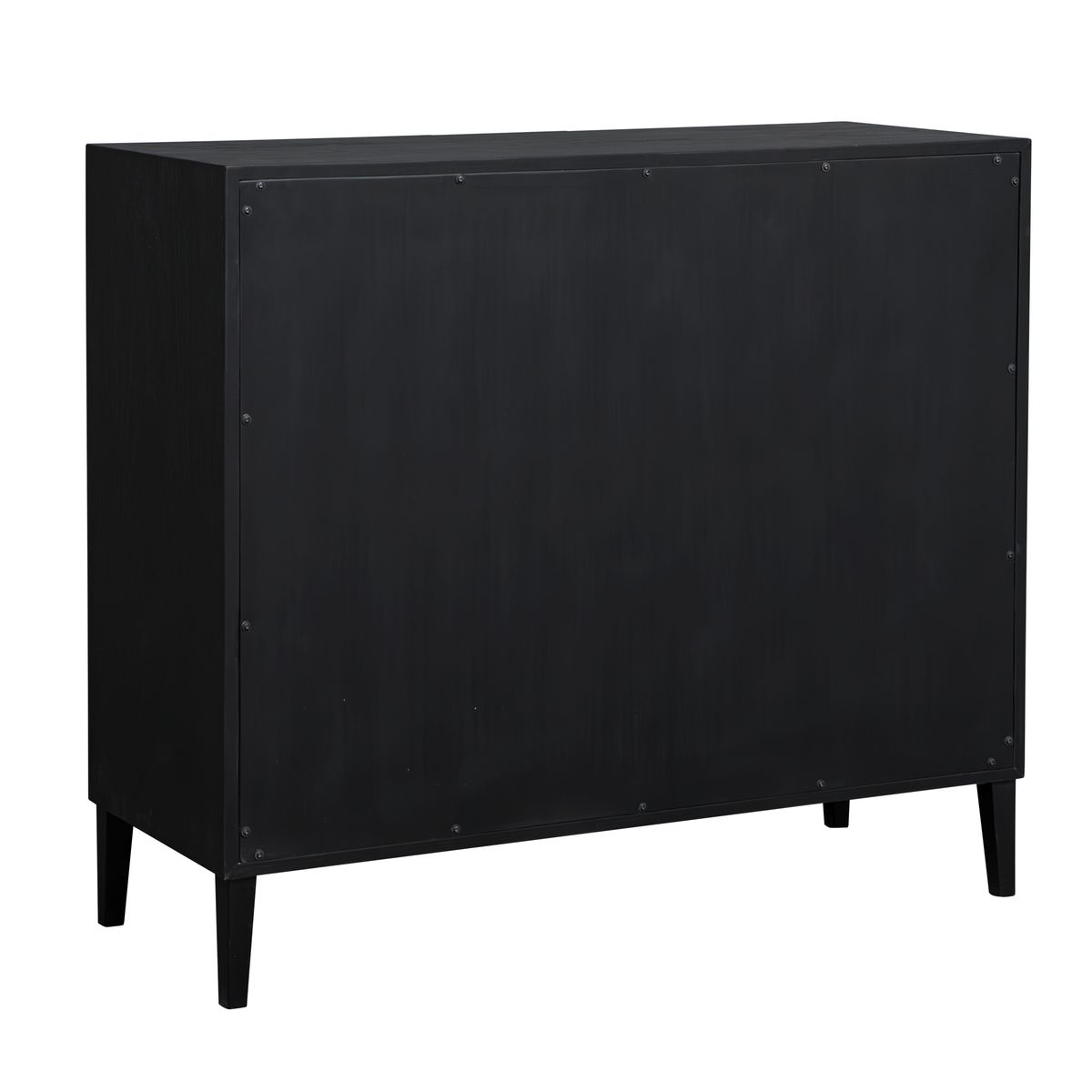 Detail view of the additional black finish on the Andrei Teak Root 2 Door Cabinet