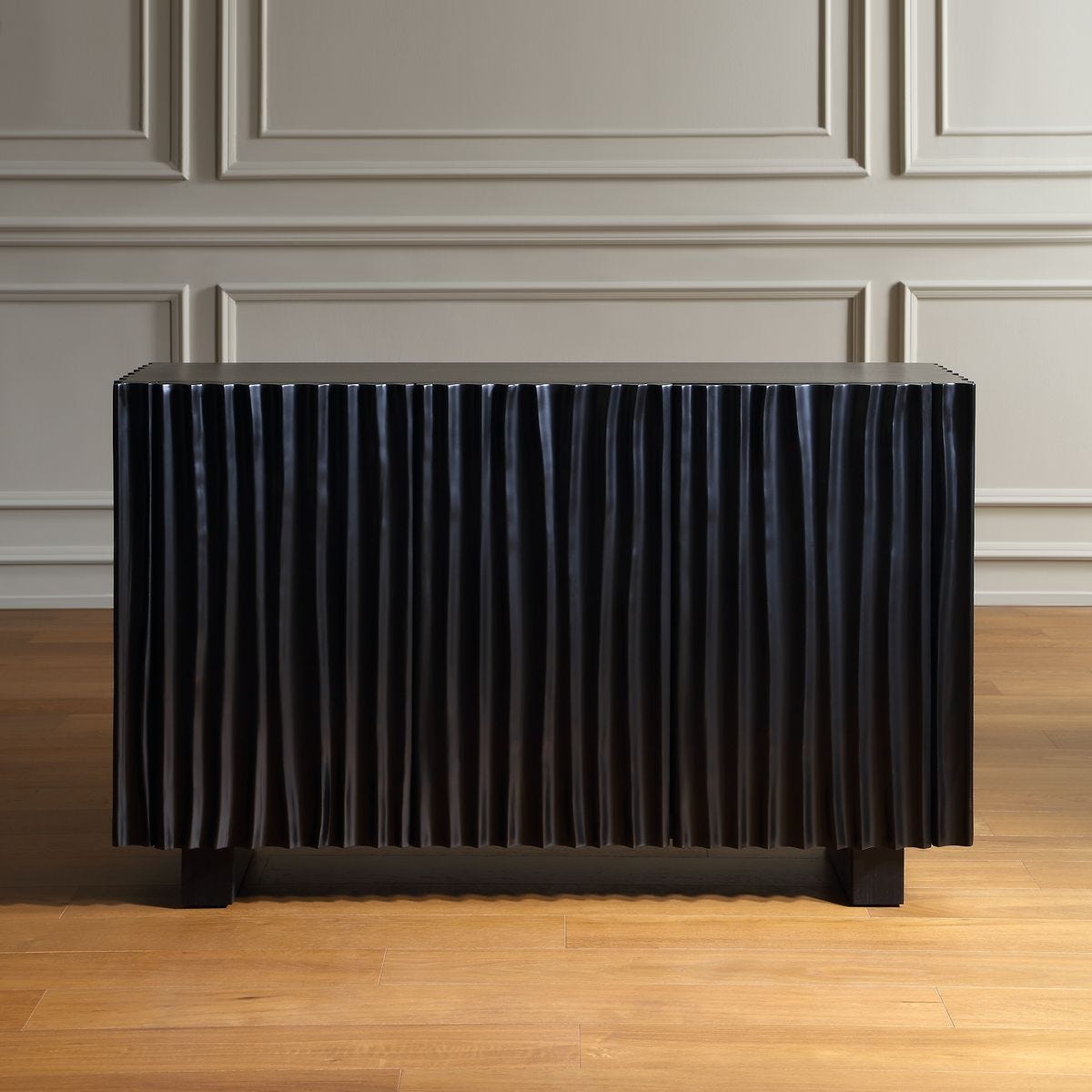 Close-up of the Mercado Black Paulownia 3 Door Cabinet Paulownia wood