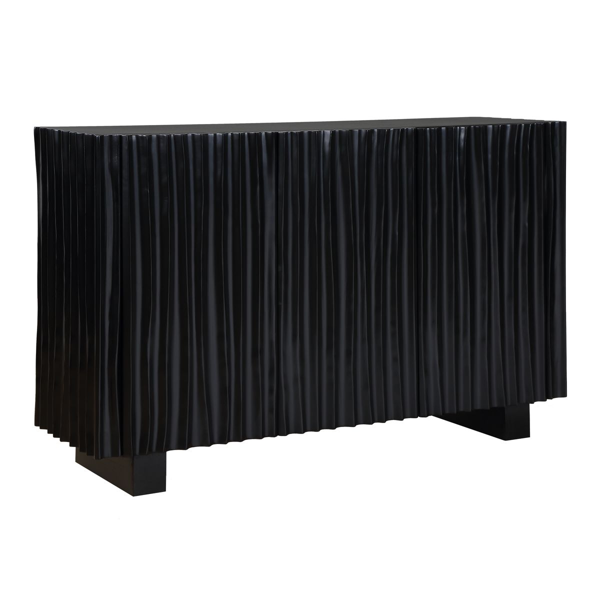 Detail view of the Mercado Black Paulownia 3 Door Cabinet finish and construction