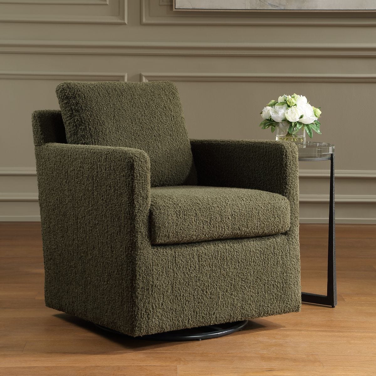 Alternate view of the Tisdell Kale Faux Sheepskin Swivel Chair by Uttermost