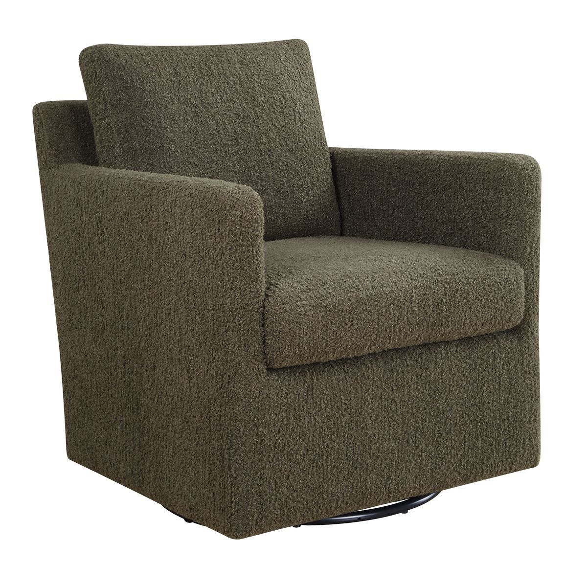 Detail view of the Tisdell Kale Faux Sheepskin Swivel Chair finish and construction
