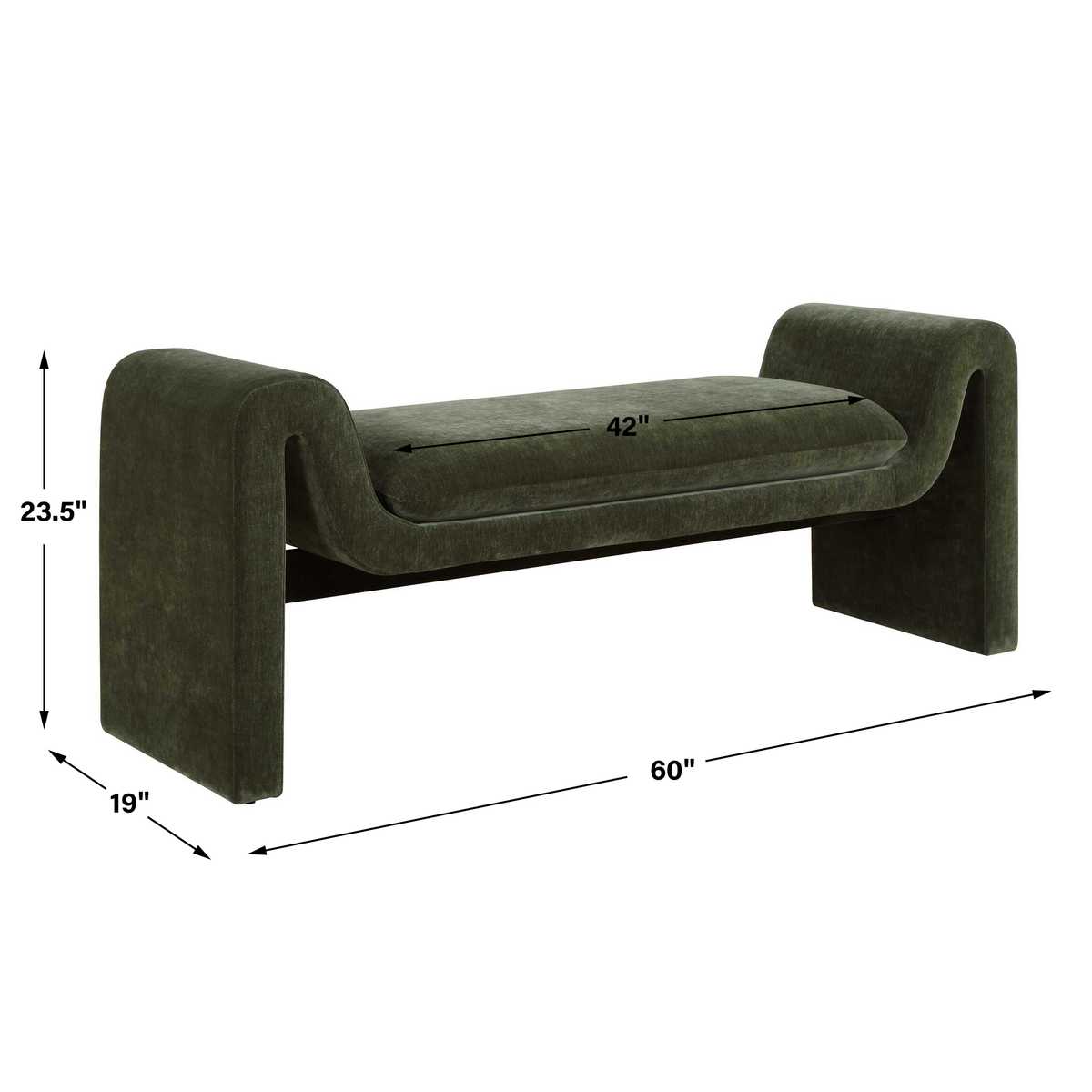Dimension guide for the Manson Moss Velvet Bench