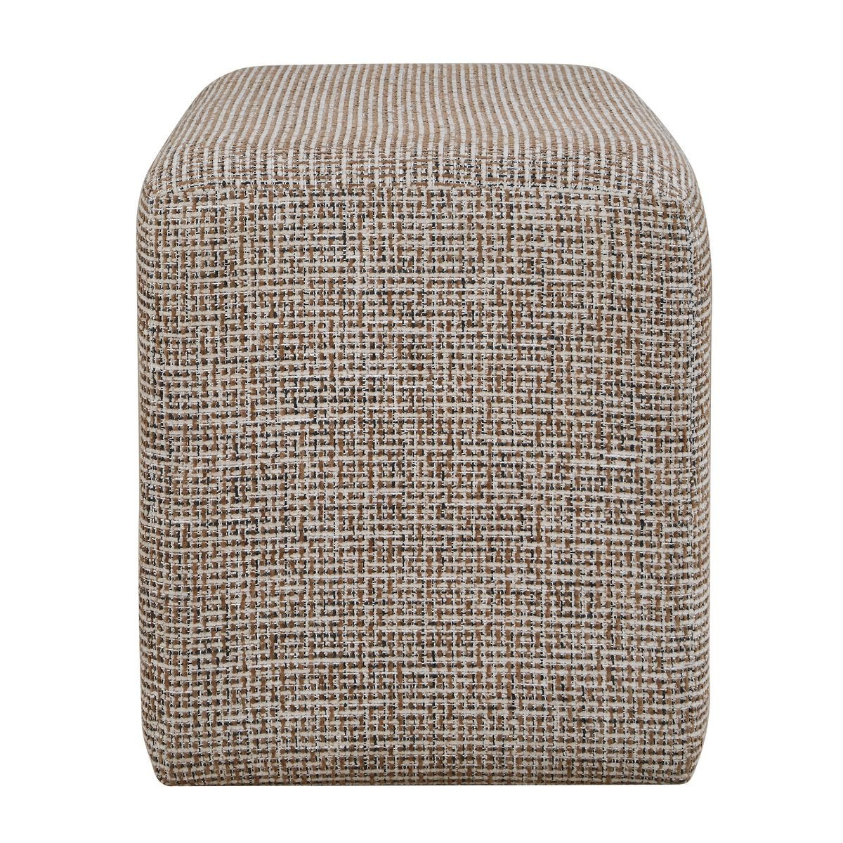 Detail view of the additional upholstery texture on the Kelce Caramel Checkered Ottoman