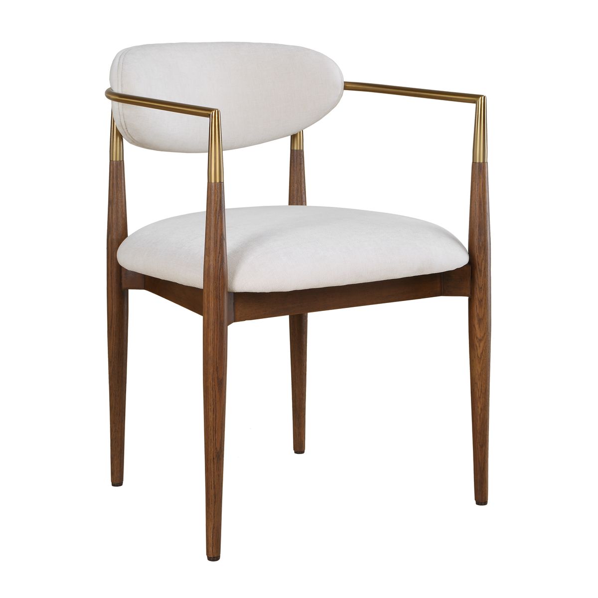 Side view of the Moxie Walnut White Dining Arm Chair by Uttermost