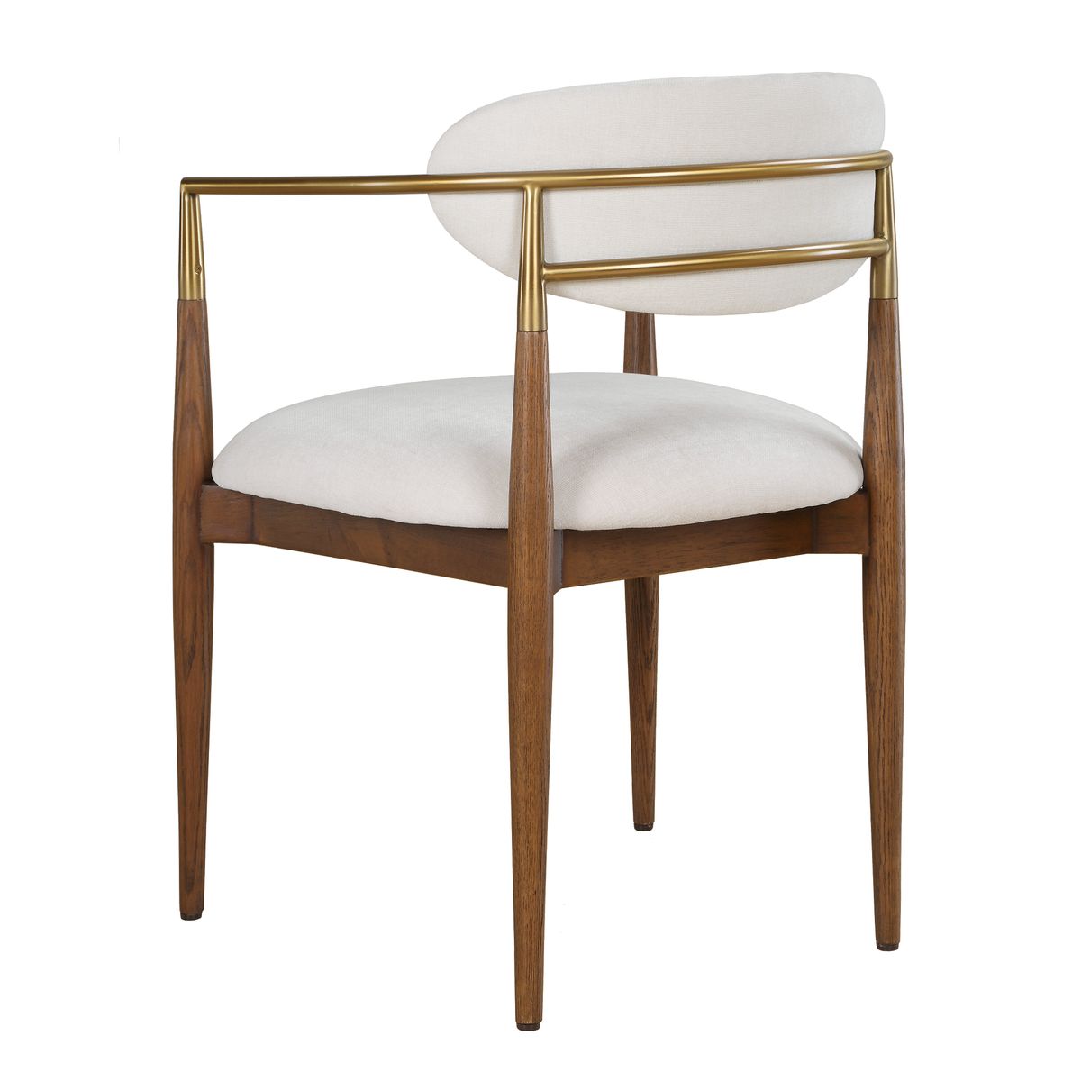Detail view of the Moxie Walnut White Dining Arm Chair finish and construction image 7