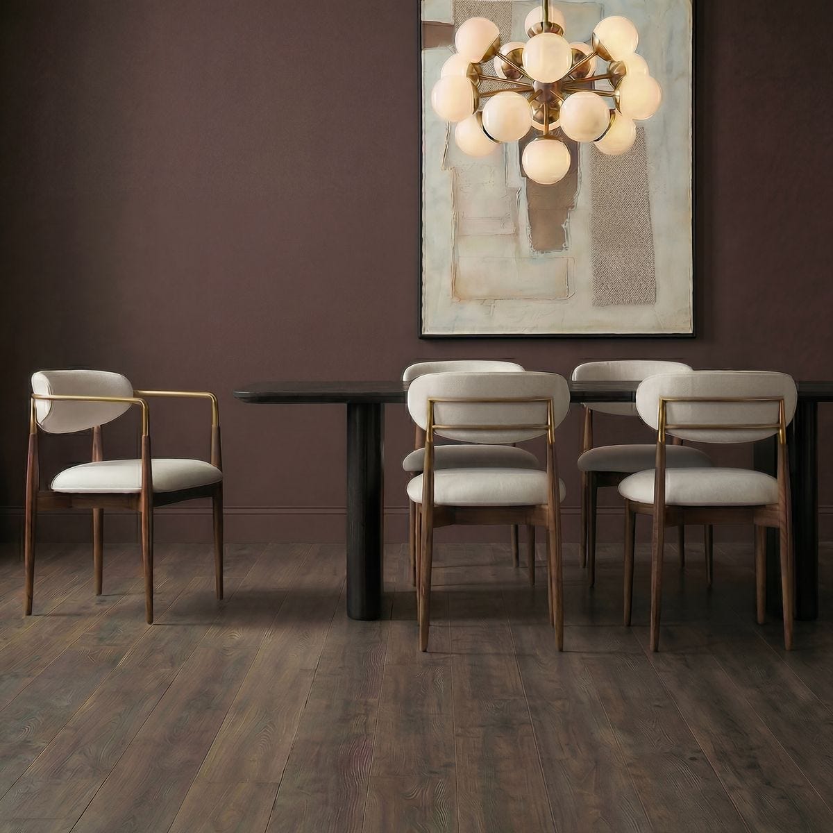 Dimension guide for the Moxie Walnut White Dining Arm Chair
