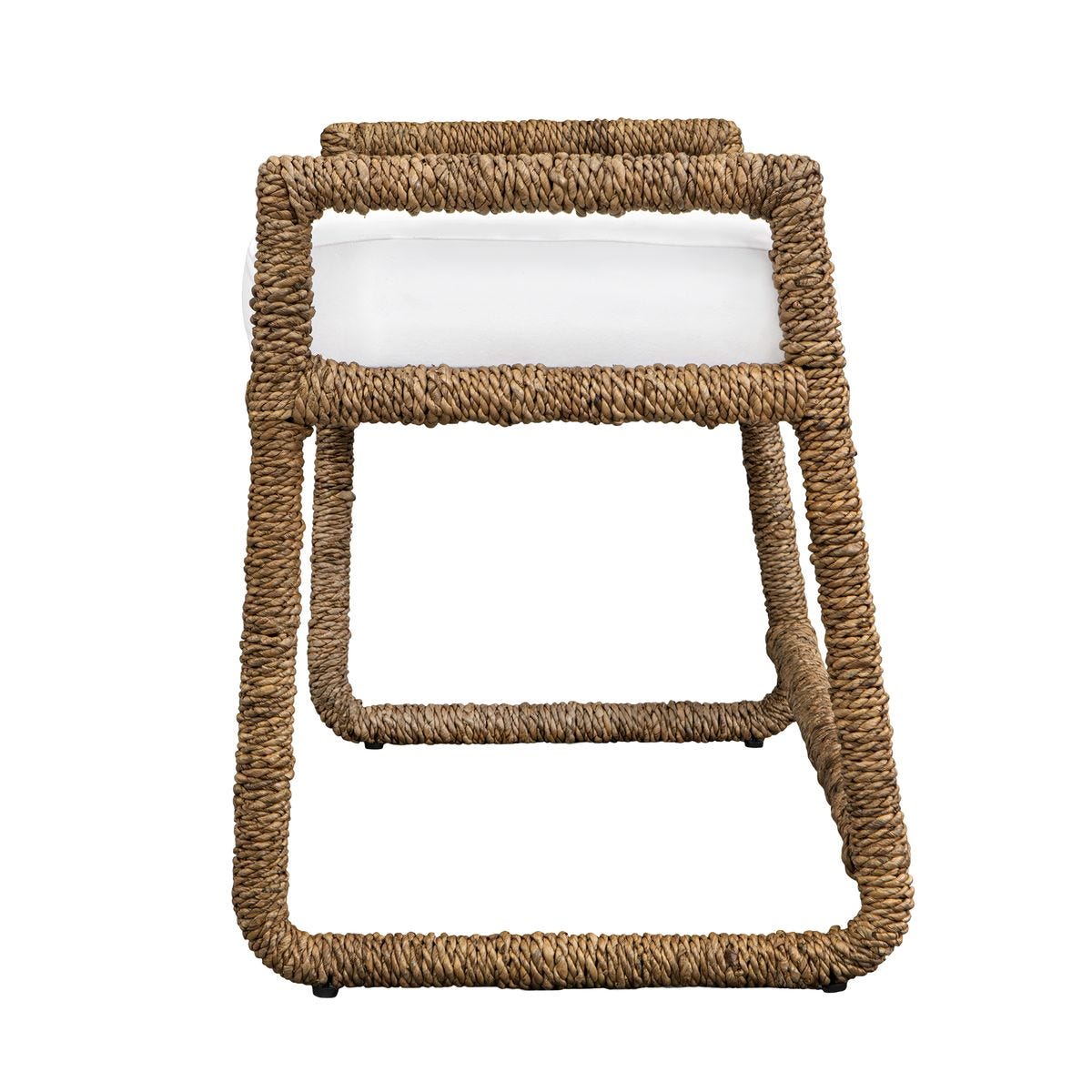 Side view of the Araiza Natural Banana Fiber White Bench by Uttermost
