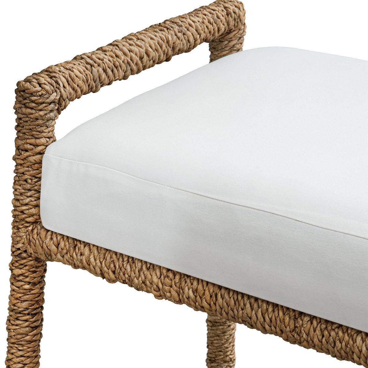 Detail view of the Araiza Natural Banana Fiber White Bench finish and construction image 6