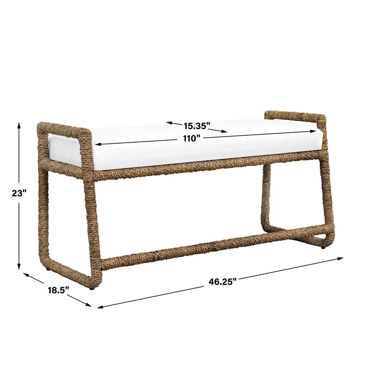 Dimension guide for the Araiza Natural Banana Fiber White Bench