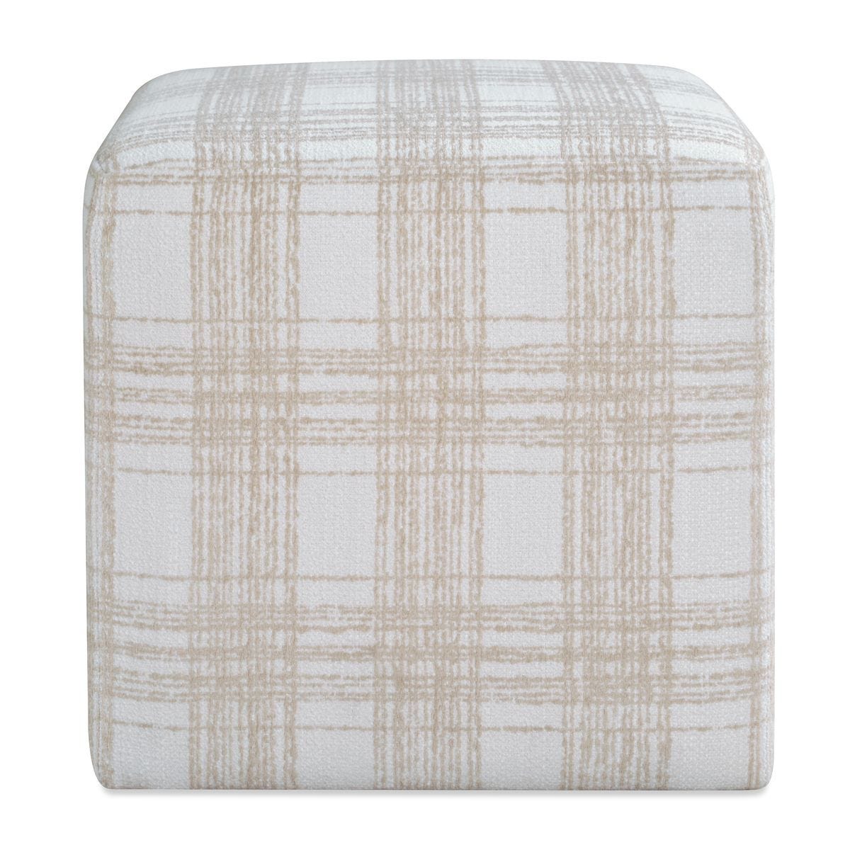 Joie Porcelain Plaid Ottoman styled in a styled room setting
