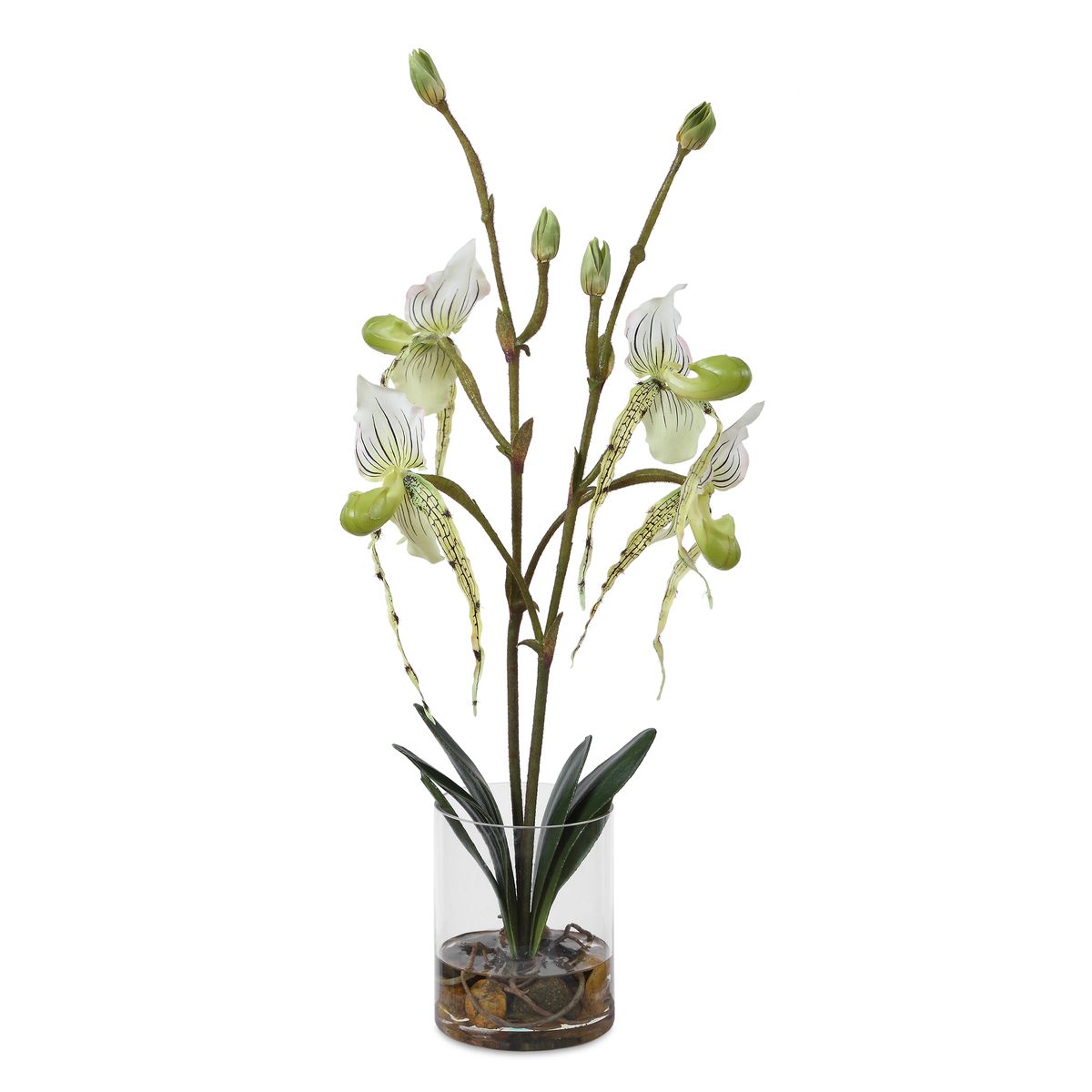 Alternate angle of the Lady Slipper White Orchid Arrangement by Uttermost