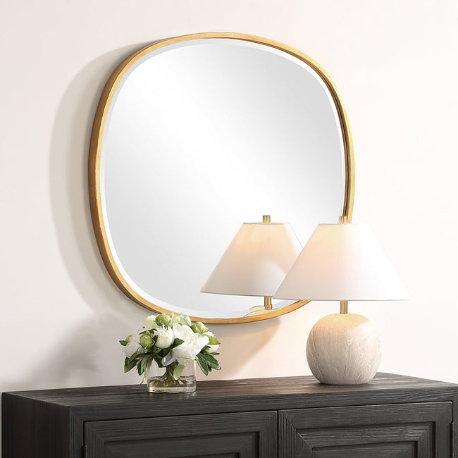 30" Irregular Shaped Gold Leaf Iron Mirror - Other Mirrors Detail View 2 - Luxury Home Furnishing