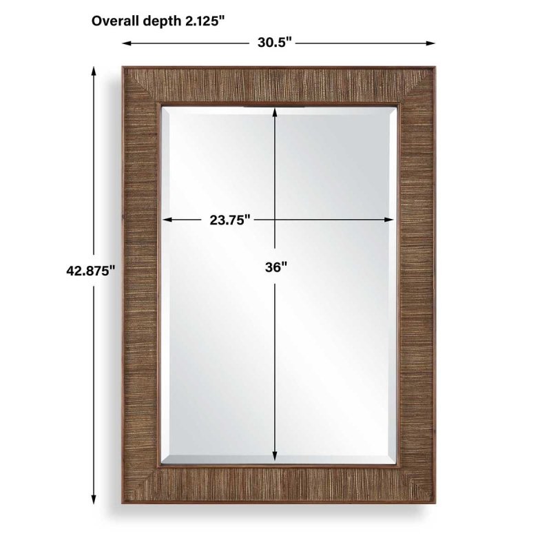 Back view of the Aldous Walnut Jute Wall Mirror showing hanging hardware