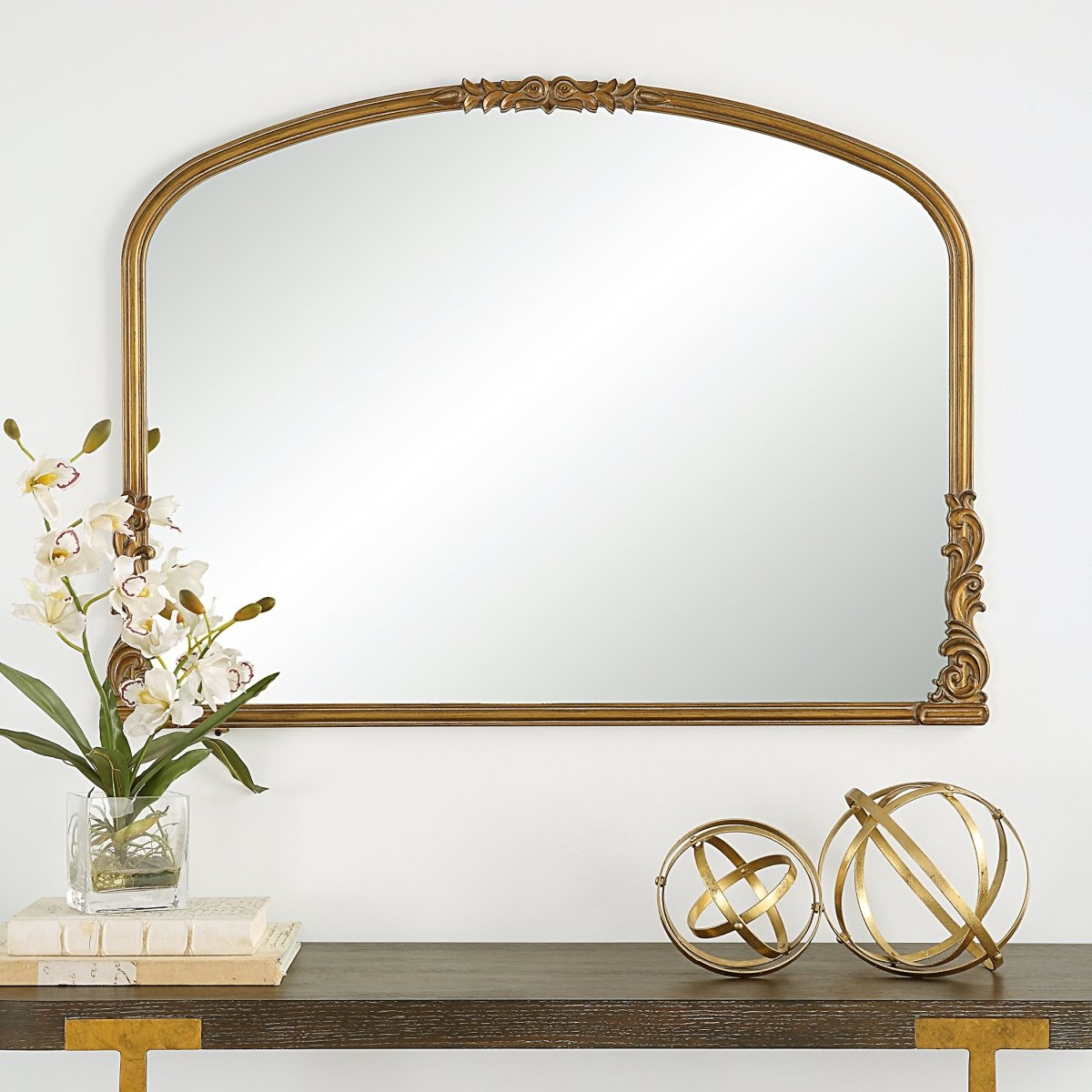 Antique Gold Baroque Style Scroll Embellished Mantel Mirror - Uttermost - Other Mirrors by Modest Hut