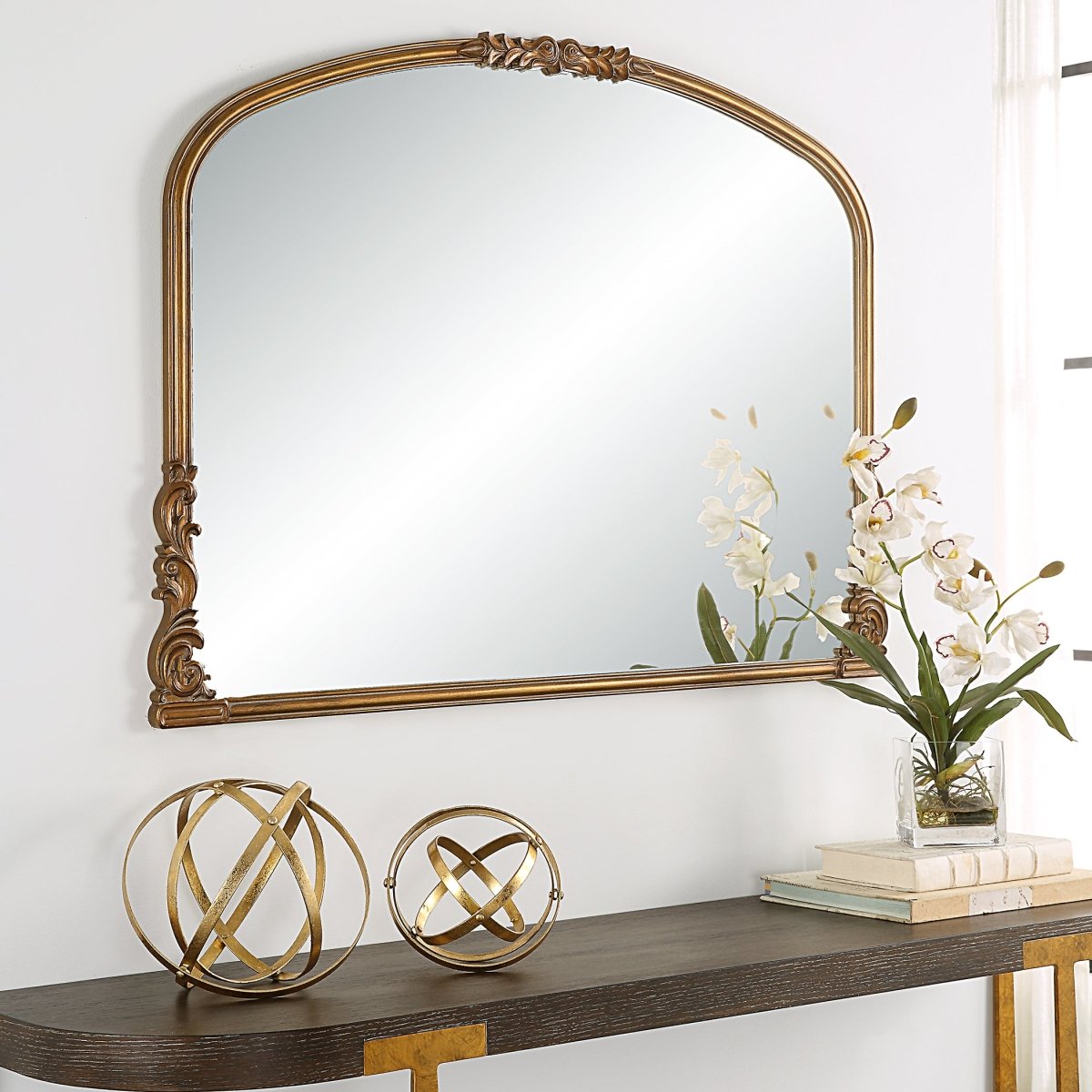 Antique Gold Baroque Style Scroll Embellished Mantel Mirror - Uttermost - Other Mirrors by Modest Hut