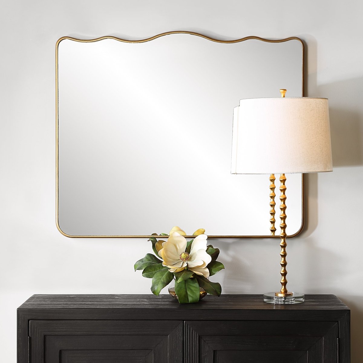 Antique Gold Wavy Top Radius Corner Mirror - Uttermost - Other Mirrors by Modest Hut