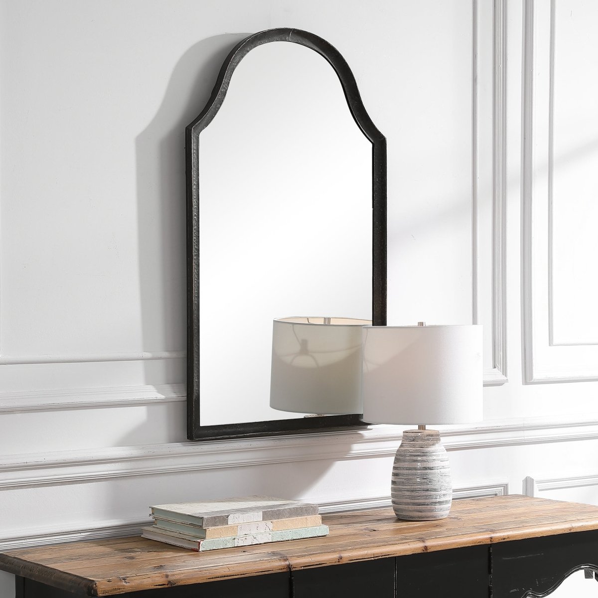 Black Hammered Metal Concave Surface Frame Mirror - Uttermost - Other Mirrors by Modest Hut