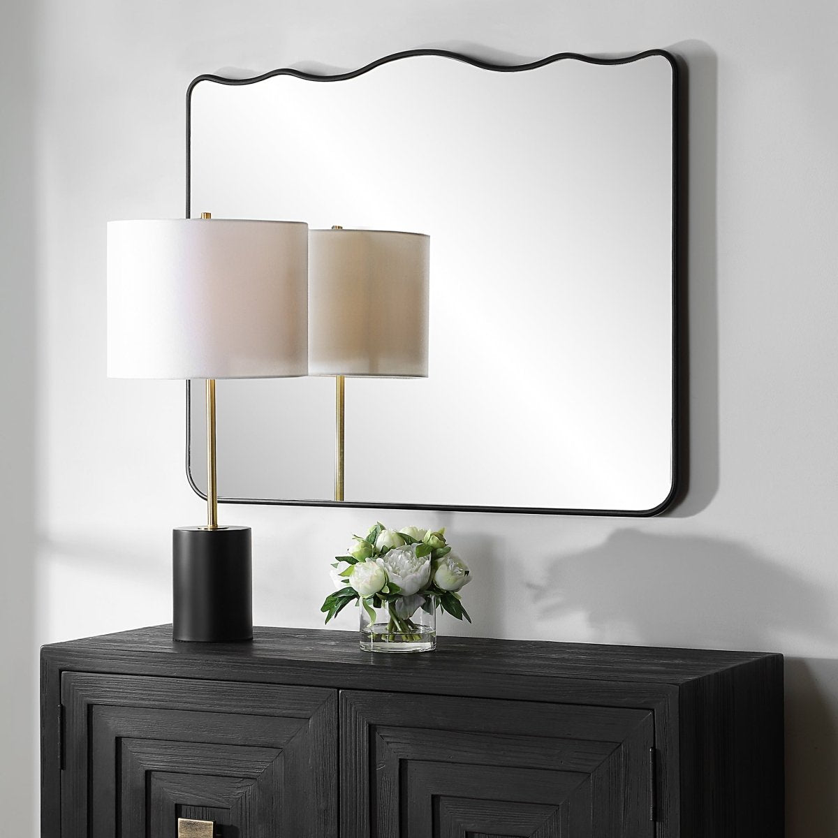 Black Wavy Top Radius Corner Mirror - Uttermost - Other Mirrors by Modest Hut