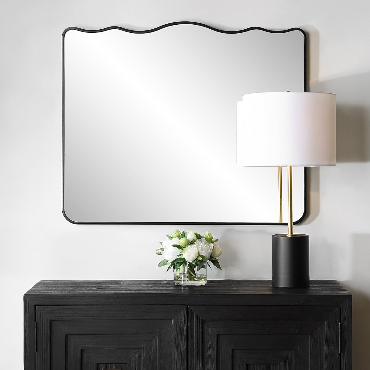 Black Wavy Top Radius Corner Mirror - Uttermost - Other Mirrors by Modest Hut