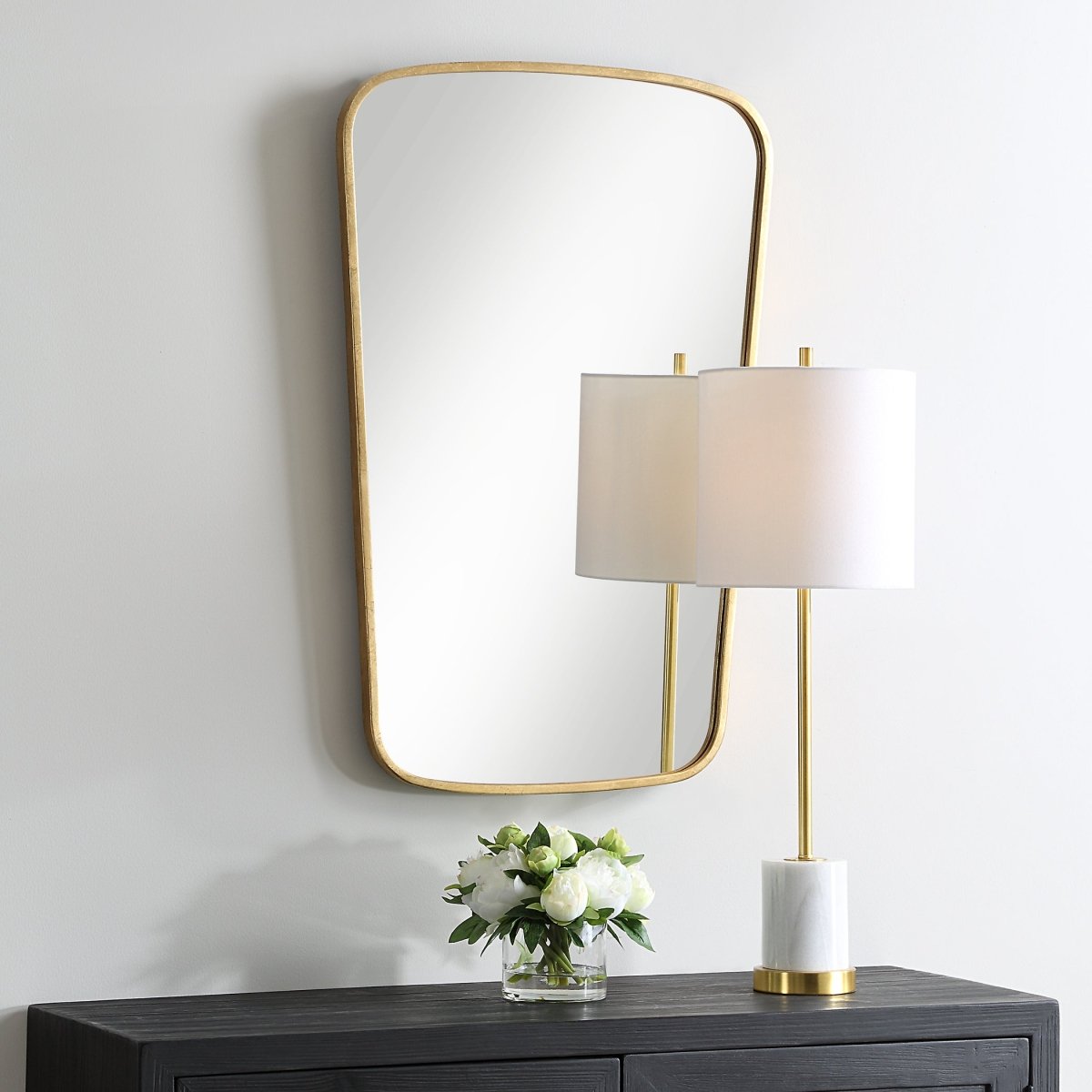 Curved Gold Leaf Vanity Mirror - Uttermost - Other Mirrors by Modest Hut