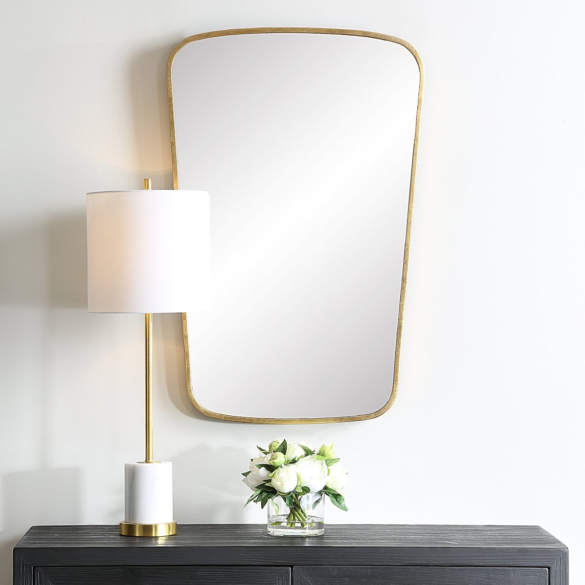 Curved Gold Leaf Vanity Mirror - Uttermost - Other Mirrors by Modest Hut