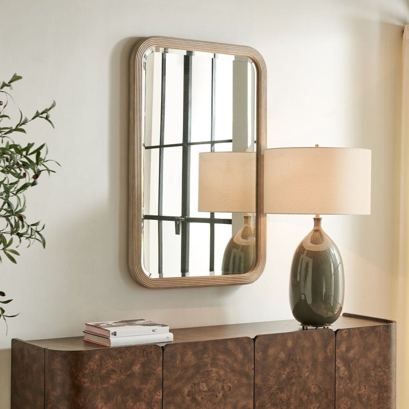 Side view of the Emari Warm Gray Reeded Wood Wall Mirror by Uttermost