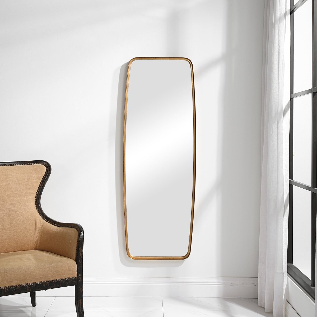 Gold Leaf Rounded Corner Wide Band Metal Frame Mirror - Uttermost - Other Mirrors by Modest Hut