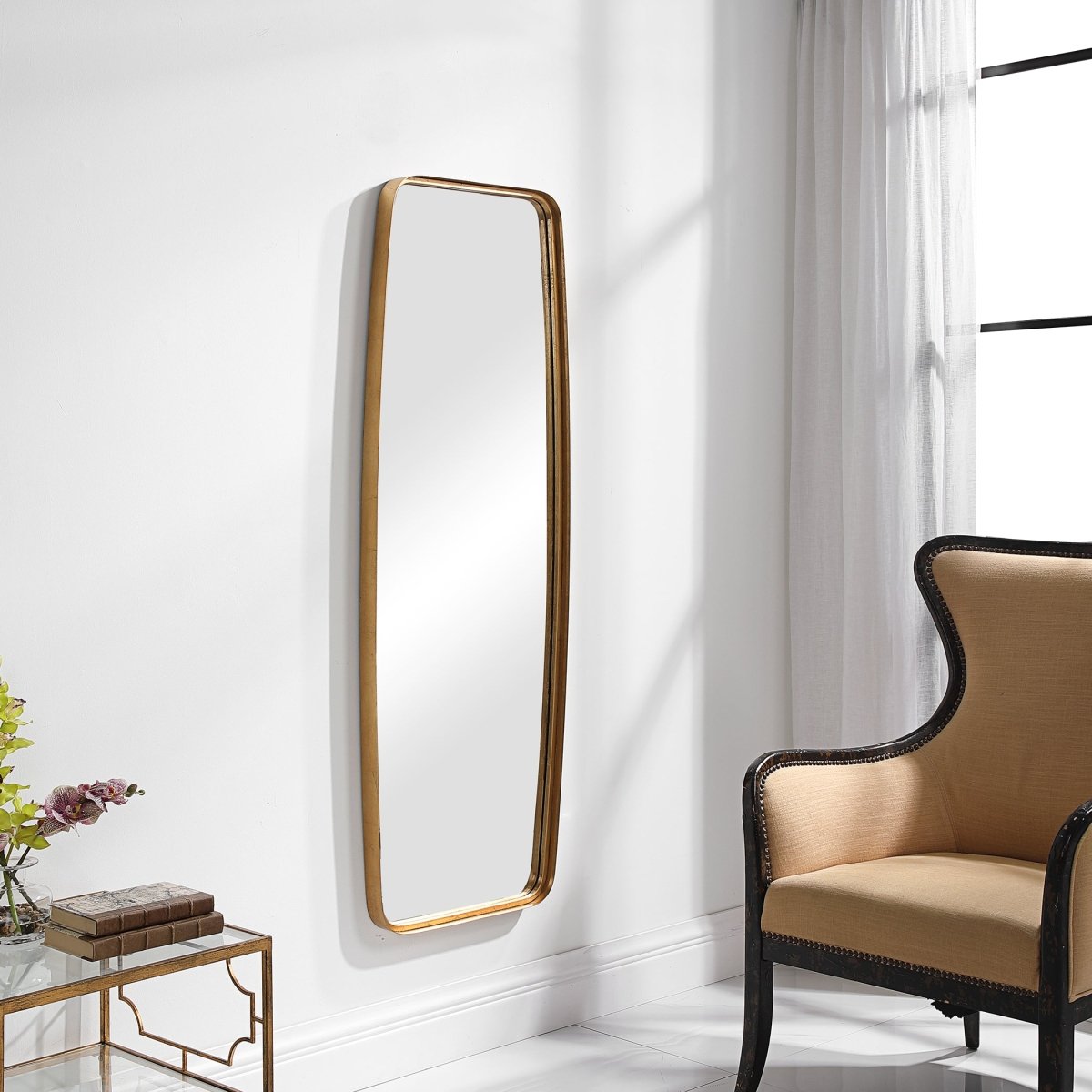 Gold Leaf Rounded Corner Wide Band Metal Frame Mirror - Uttermost - Other Mirrors by Modest Hut