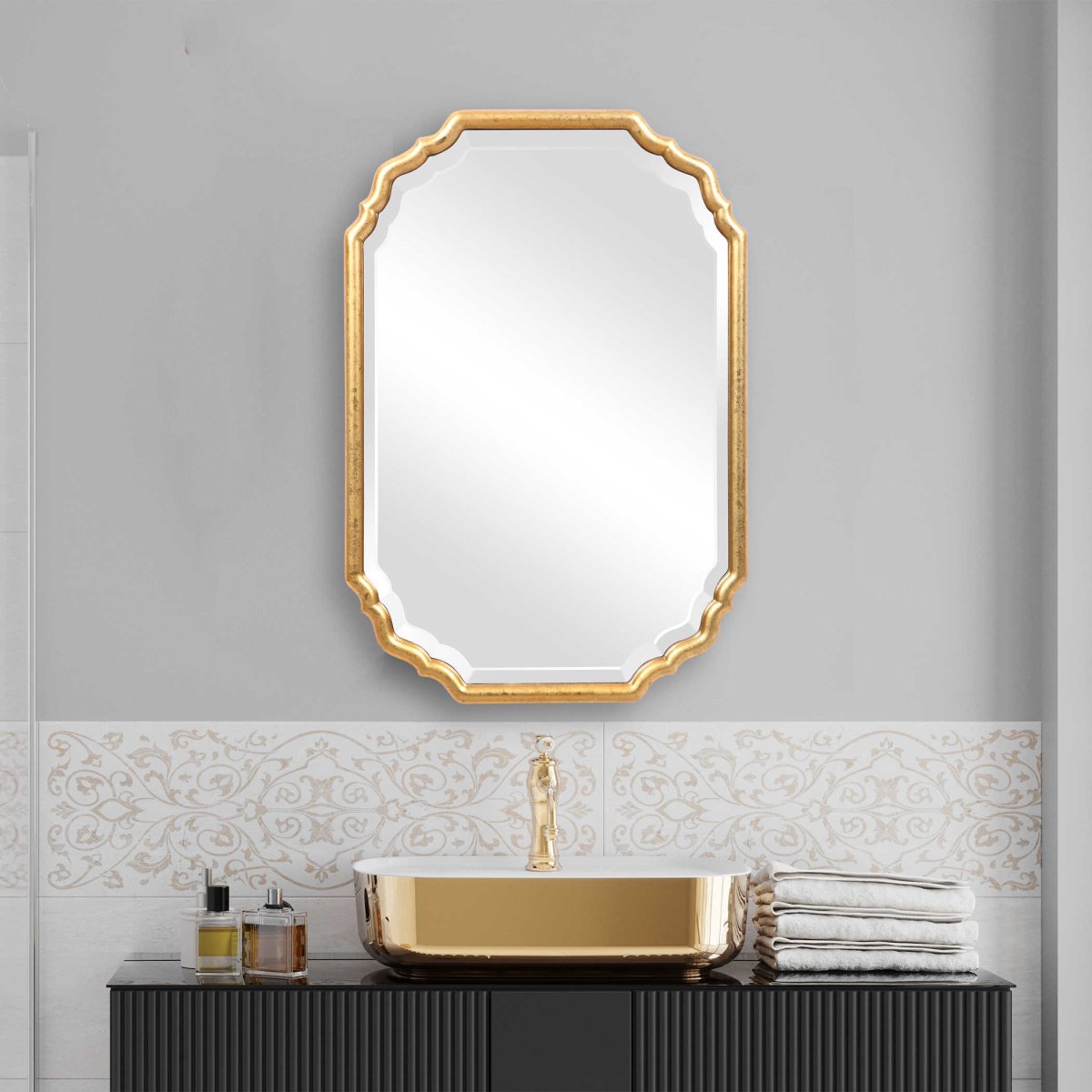 Gold Leaf Vanity Mirror - Uttermost - Other Mirrors by Modest Hut