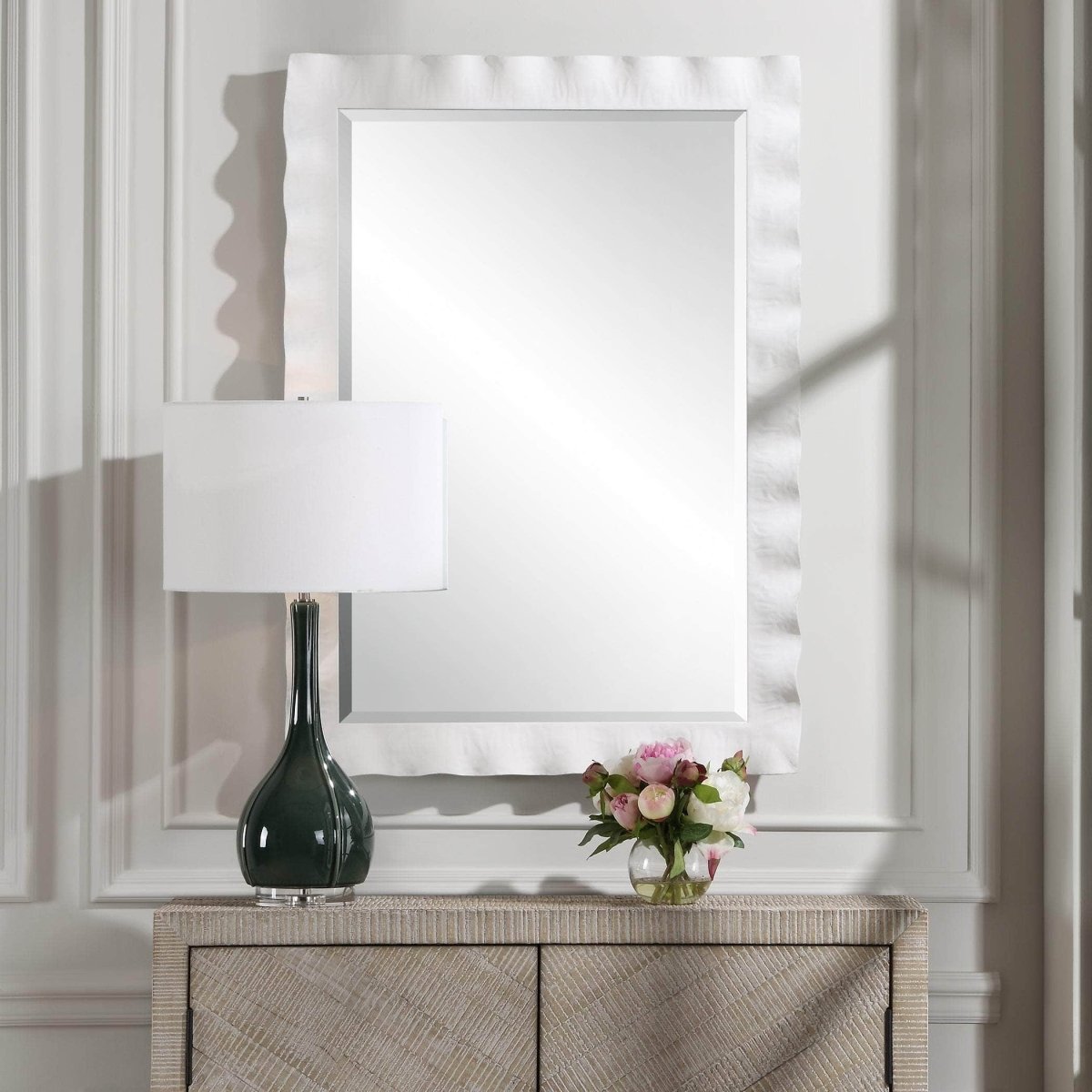 Haya White Scalloped Mirror - Uttermost - Other Mirrors by Modest Hut