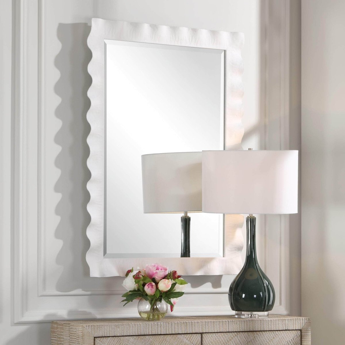 Haya White Scalloped Mirror - Uttermost - Other Mirrors by Modest Hut