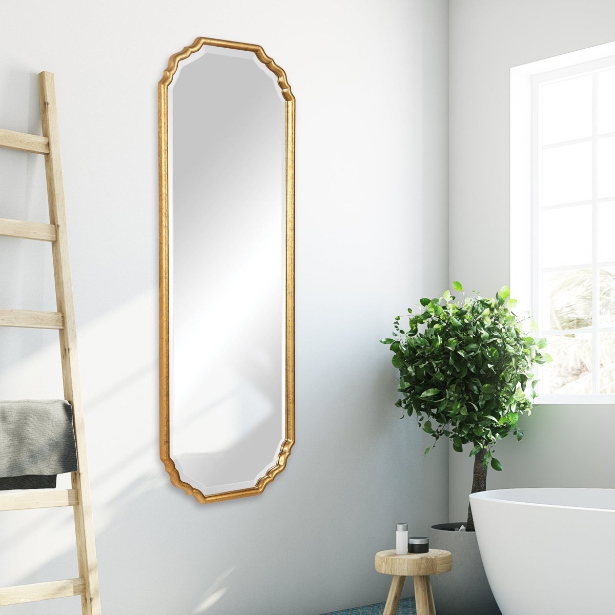 Lightly Antiqued Metallic Gold Leaf Curved Corner Frame Mirror - Uttermost - Other Mirrors by Modest Hut