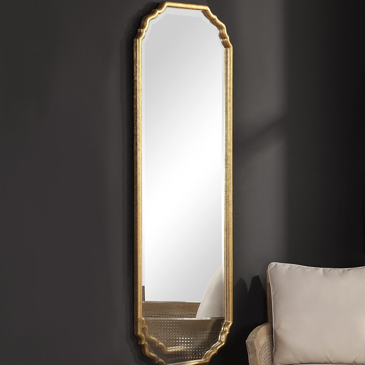 Lightly Antiqued Metallic Gold Leaf Curved Corner Frame Mirror - Uttermost - Other Mirrors by Modest Hut