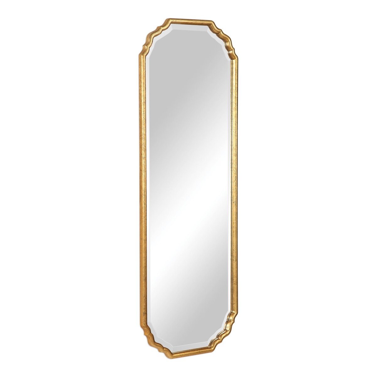 Lightly Antiqued Metallic Gold Leaf Curved Corner Frame Mirror - Uttermost - Other Mirrors by Modest Hut