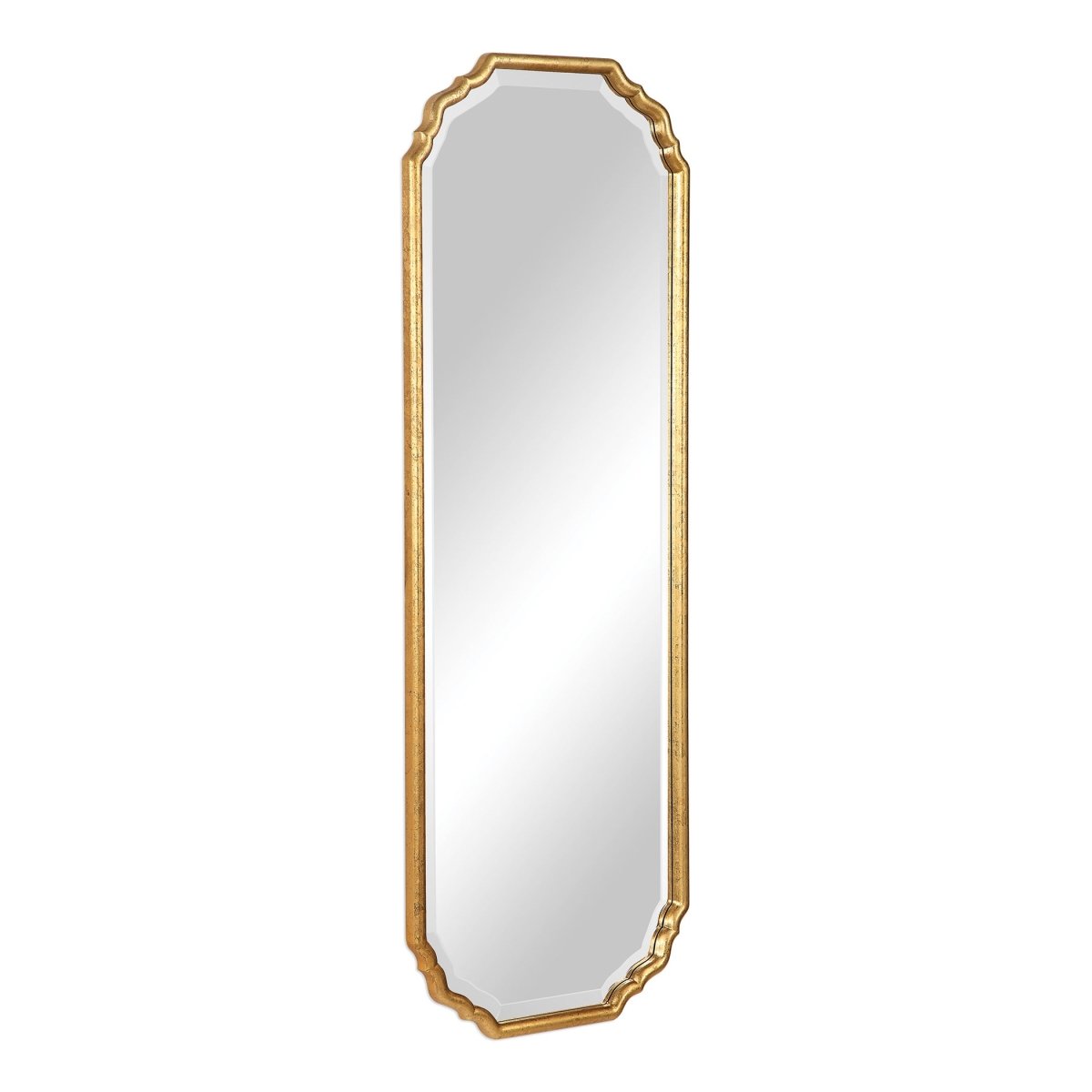 Lightly Antiqued Metallic Gold Leaf Curved Corner Frame Mirror - Uttermost - Other Mirrors by Modest Hut