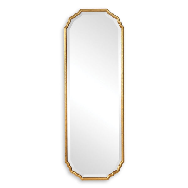 Lightly Antiqued Metallic Gold Leaf Curved Corner Frame Mirror - Uttermost - Other Mirrors by Modest Hut