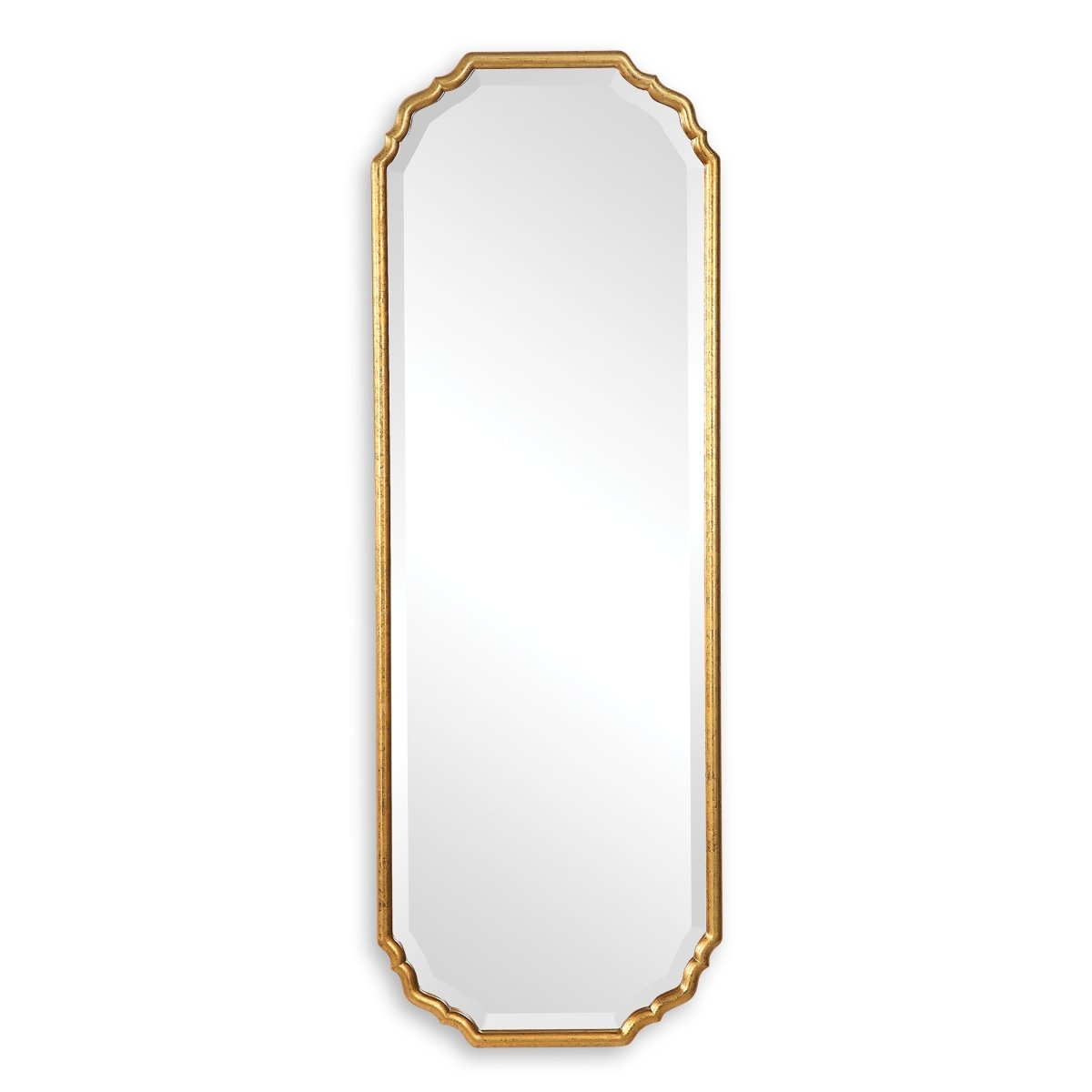 Lightly Antiqued Metallic Gold Leaf Curved Corner Frame Mirror - Uttermost - Other Mirrors by Modest Hut