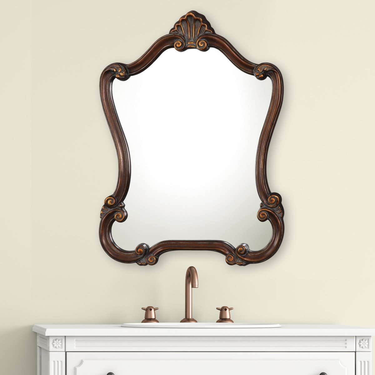 Lightly Distressed Bronze Ornate Scroll Frame Mirror - Uttermost - Other Mirrors by Modest Hut