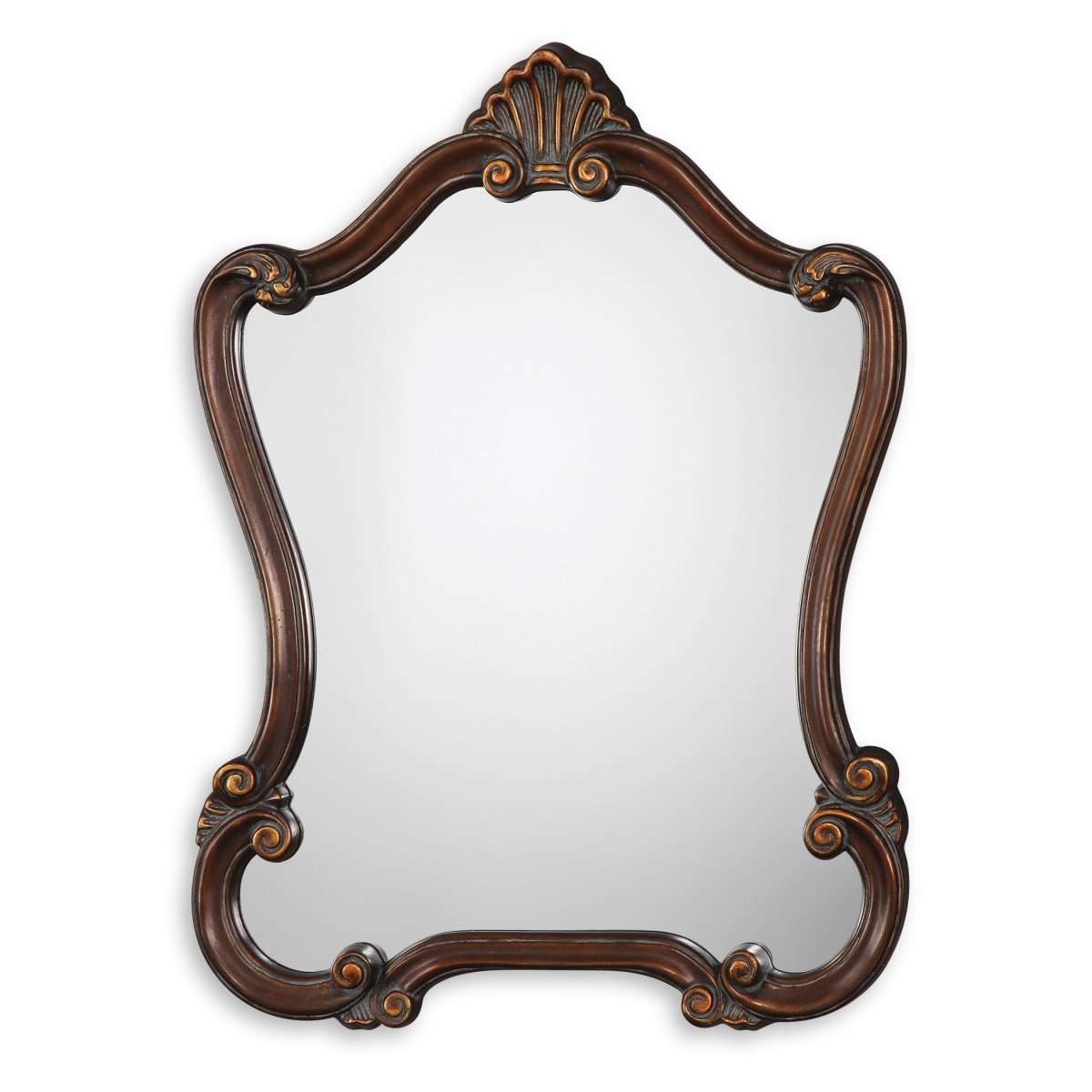 Lightly Distressed Bronze Ornate Scroll Frame Mirror - Uttermost - Other Mirrors by Modest Hut