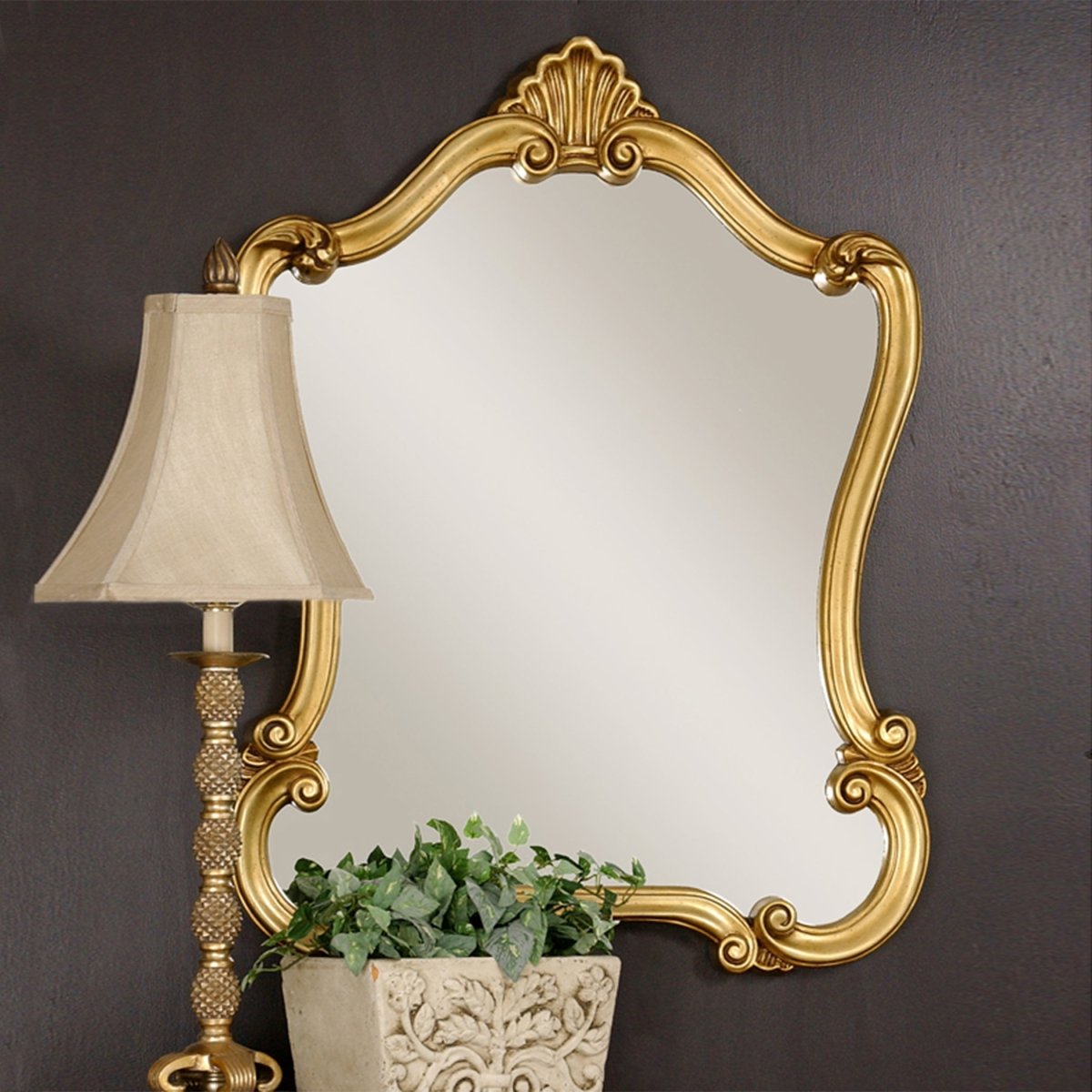 Lightly Distressed Gold Ornate Scroll Frame Mirror - Uttermost - Other Mirrors by Modest Hut