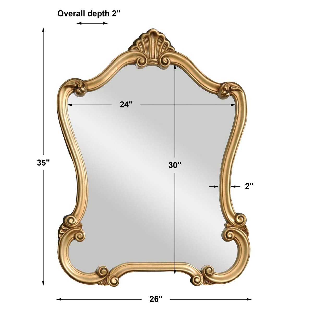 Lightly Distressed Gold Ornate Scroll Frame Mirror - Uttermost - Other Mirrors by Modest Hut