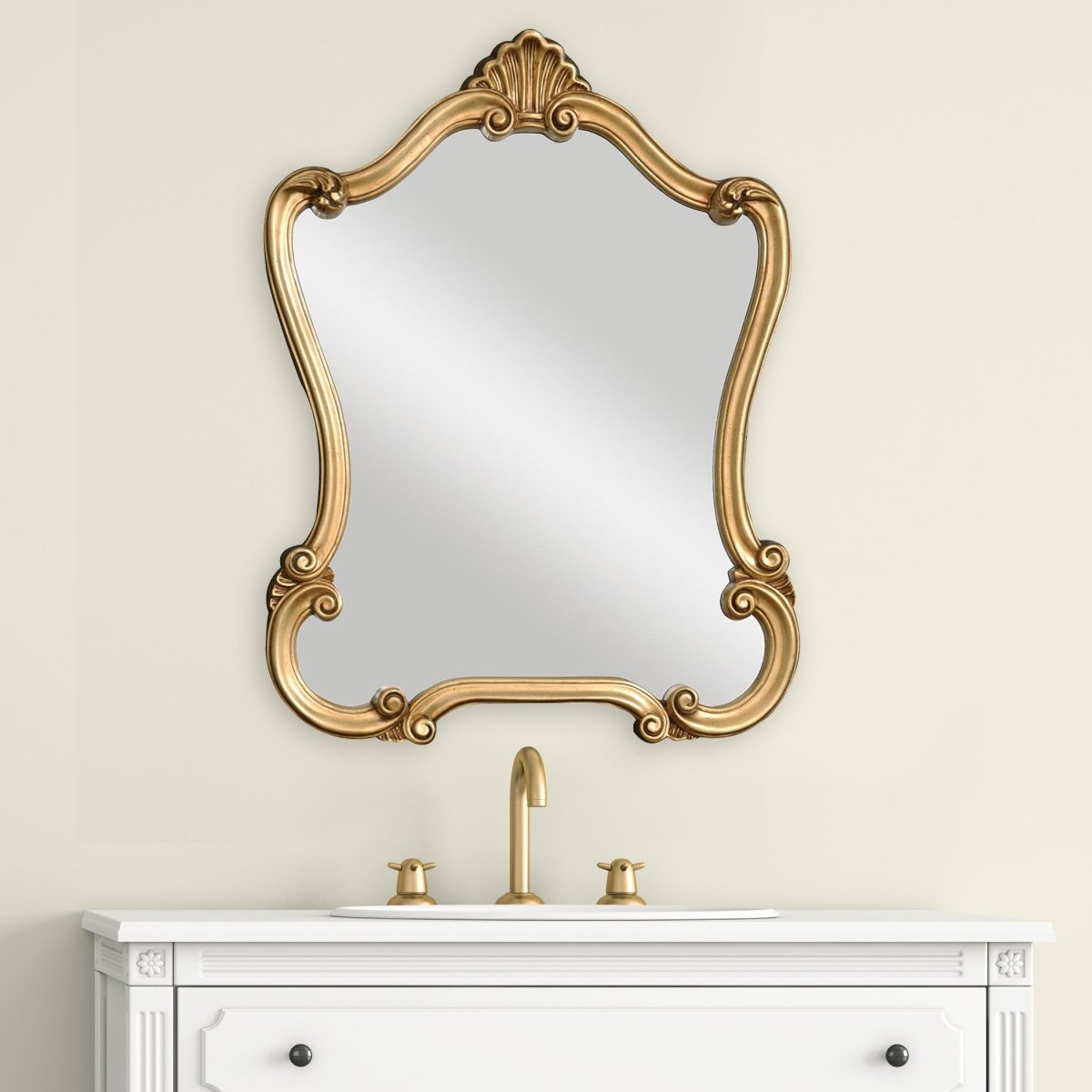 Lightly Distressed Gold Ornate Scroll Frame Mirror - Uttermost - Other Mirrors by Modest Hut